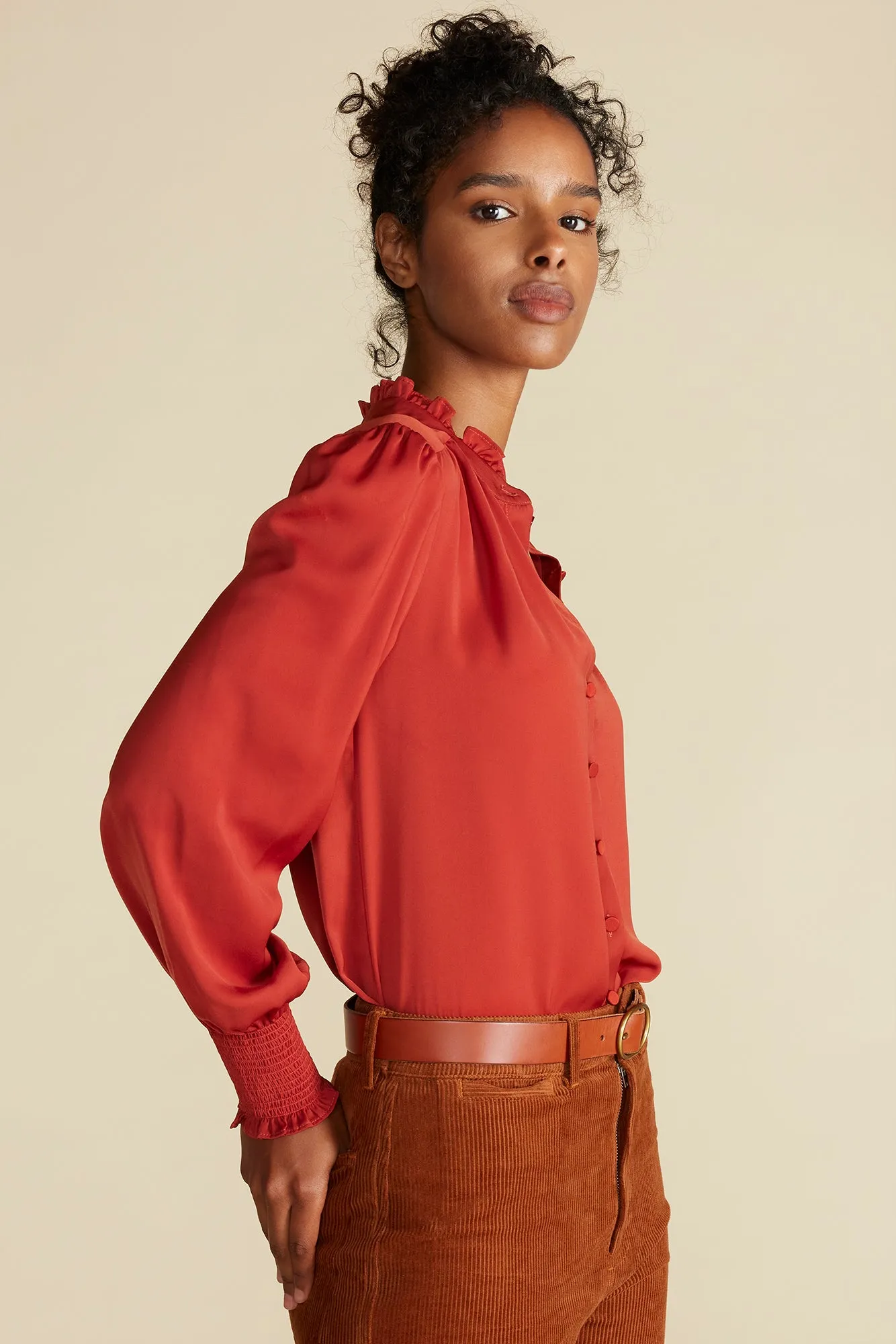 Charlotte Ruffled Recycled Sateen Blouse - Rust sold by Amour Vert product image thumbnail 4