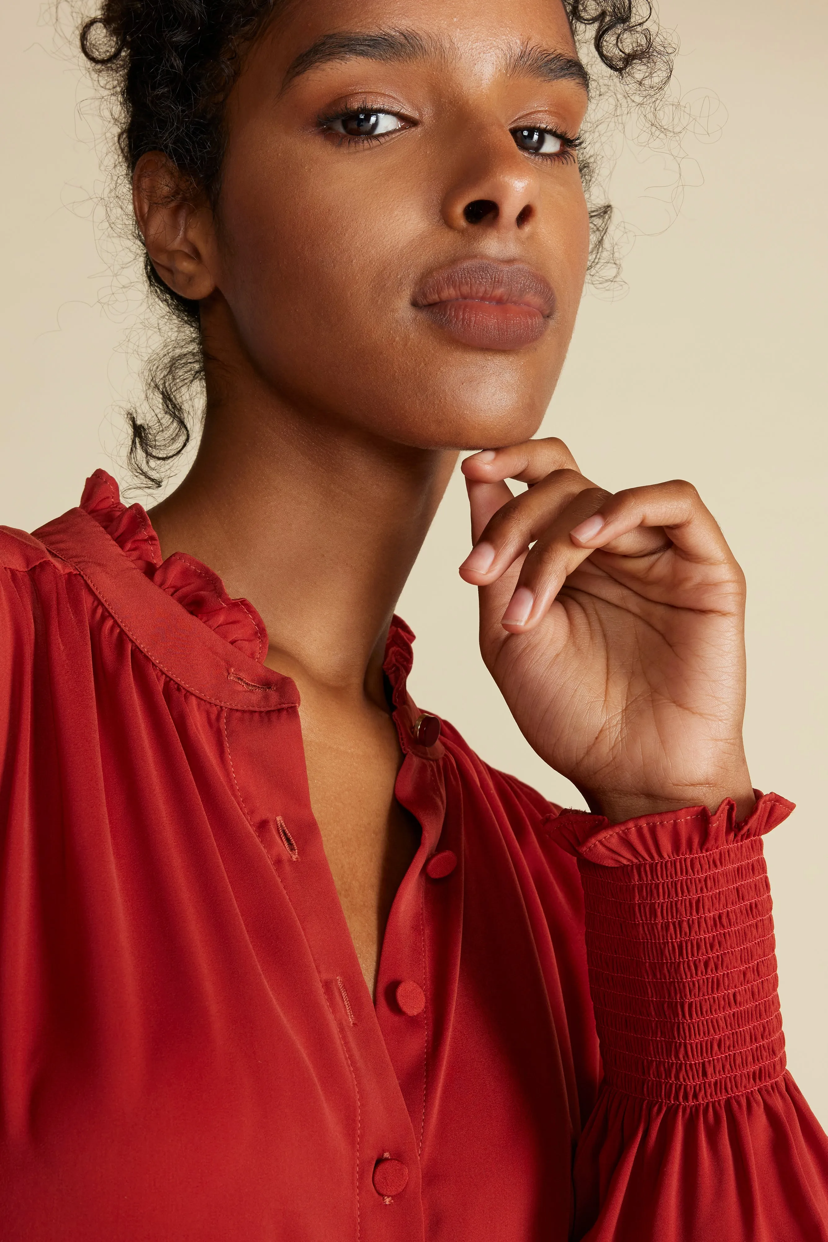 Charlotte Ruffled Recycled Sateen Blouse - Rust sold by Amour Vert product image thumbnail 2