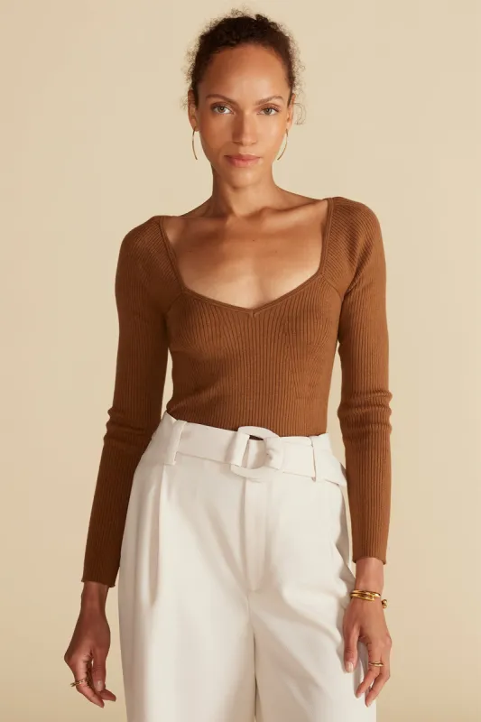 Maelle Square Neck Sweater - Almond Brown sold by Amour Vert