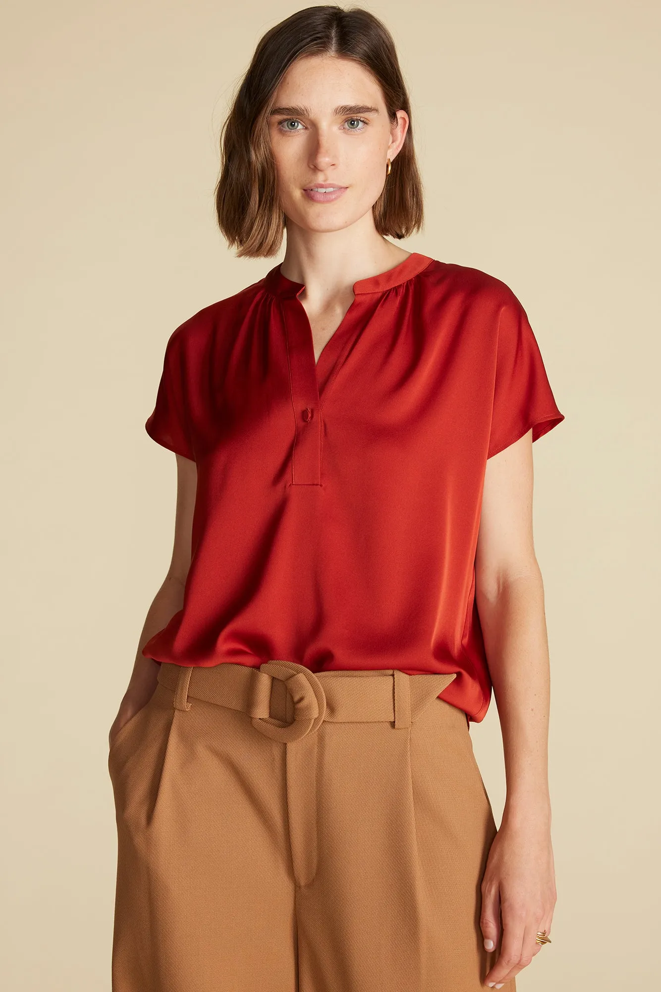 Renata Stretch Silk Blouse - Rust sold by Amour Vert