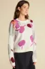 Rowan Jacquard Crew Neck Sweater - Ivory Pensee Print sold by Amour Vert