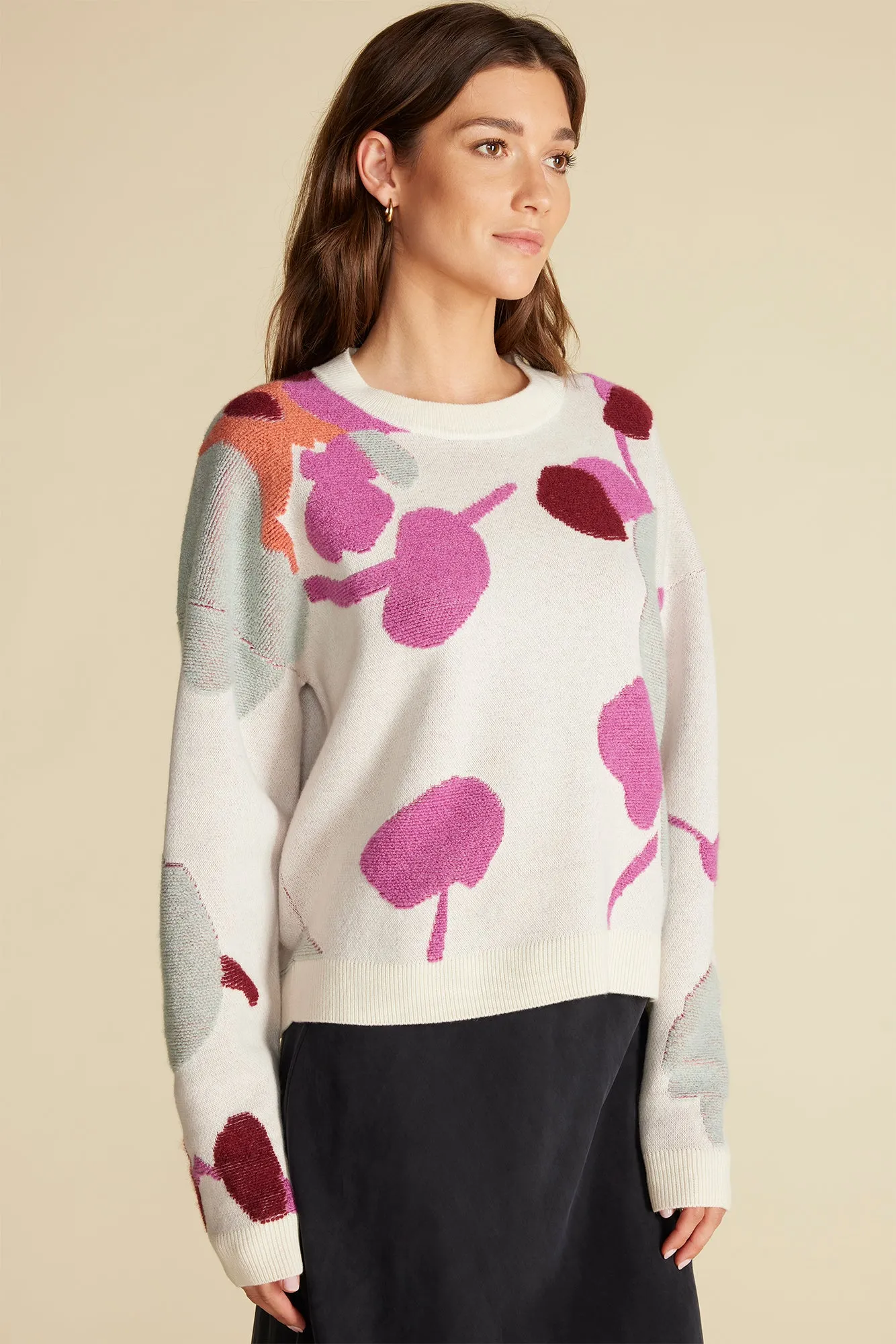 Rowan Jacquard Crew Neck Sweater - Ivory Pensee Print sold by Amour Vert product image thumbnail 3