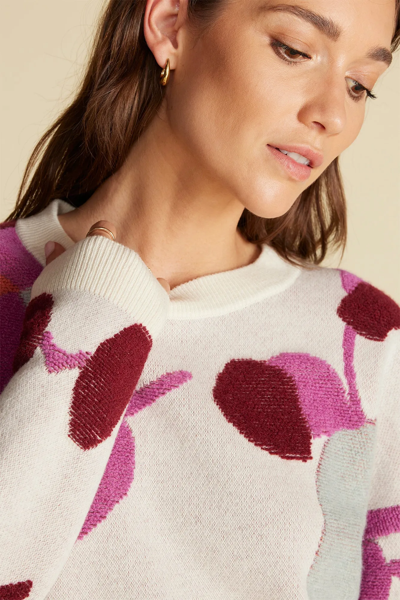 Rowan Jacquard Crew Neck Sweater - Ivory Pensee Print sold by Amour Vert product image thumbnail 2