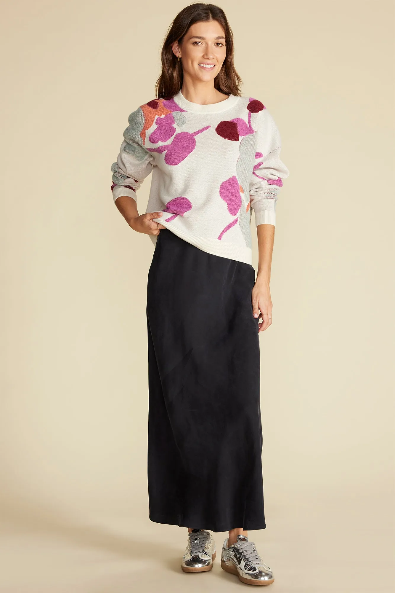 Rowan Jacquard Crew Neck Sweater - Ivory Pensee Print sold by Amour Vert product image thumbnail 5