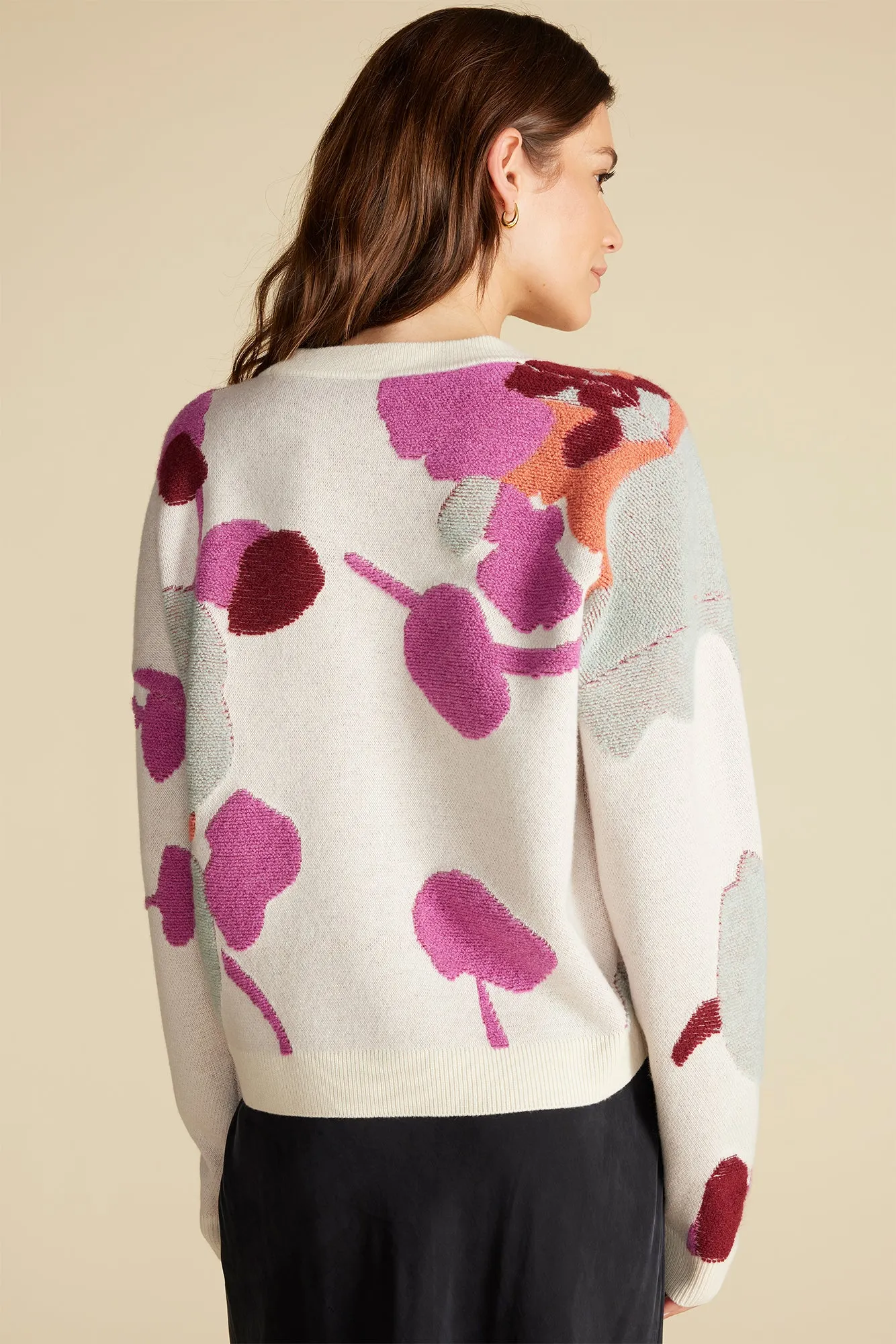Rowan Jacquard Crew Neck Sweater - Ivory Pensee Print sold by Amour Vert product image thumbnail 4