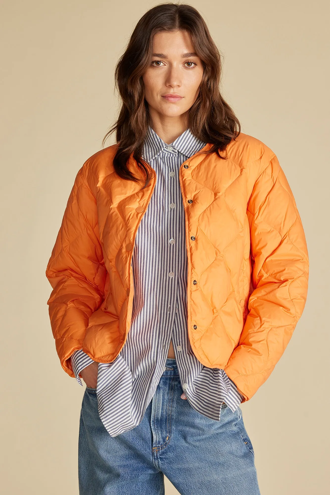 Solene Quilted Puffer Jacket - Apricot Orange sold by Amour Vert