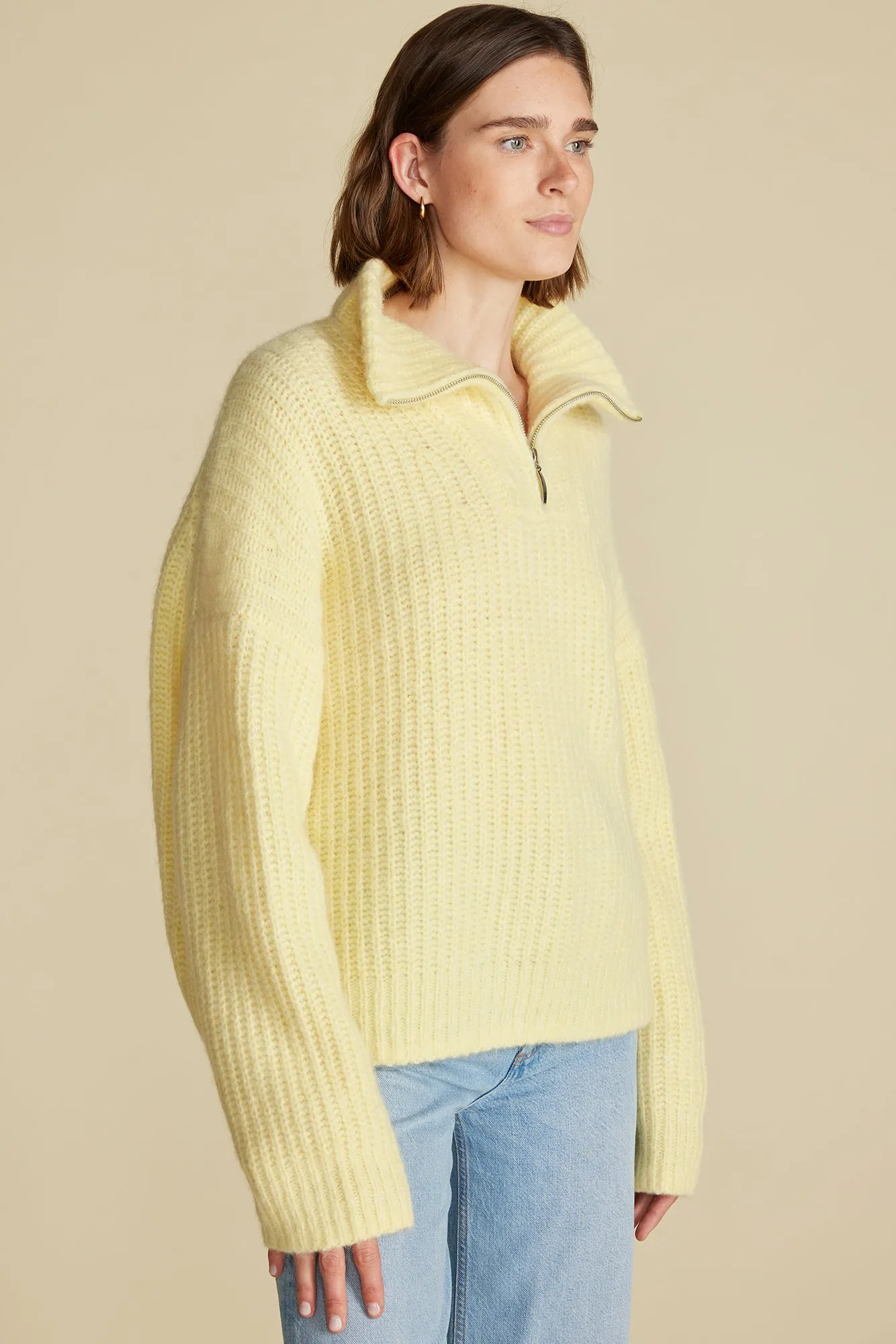 Veronique Chunky Half Zip Pullover Sweater - Anise Yellow sold by Amour Vert product image thumbnail 3