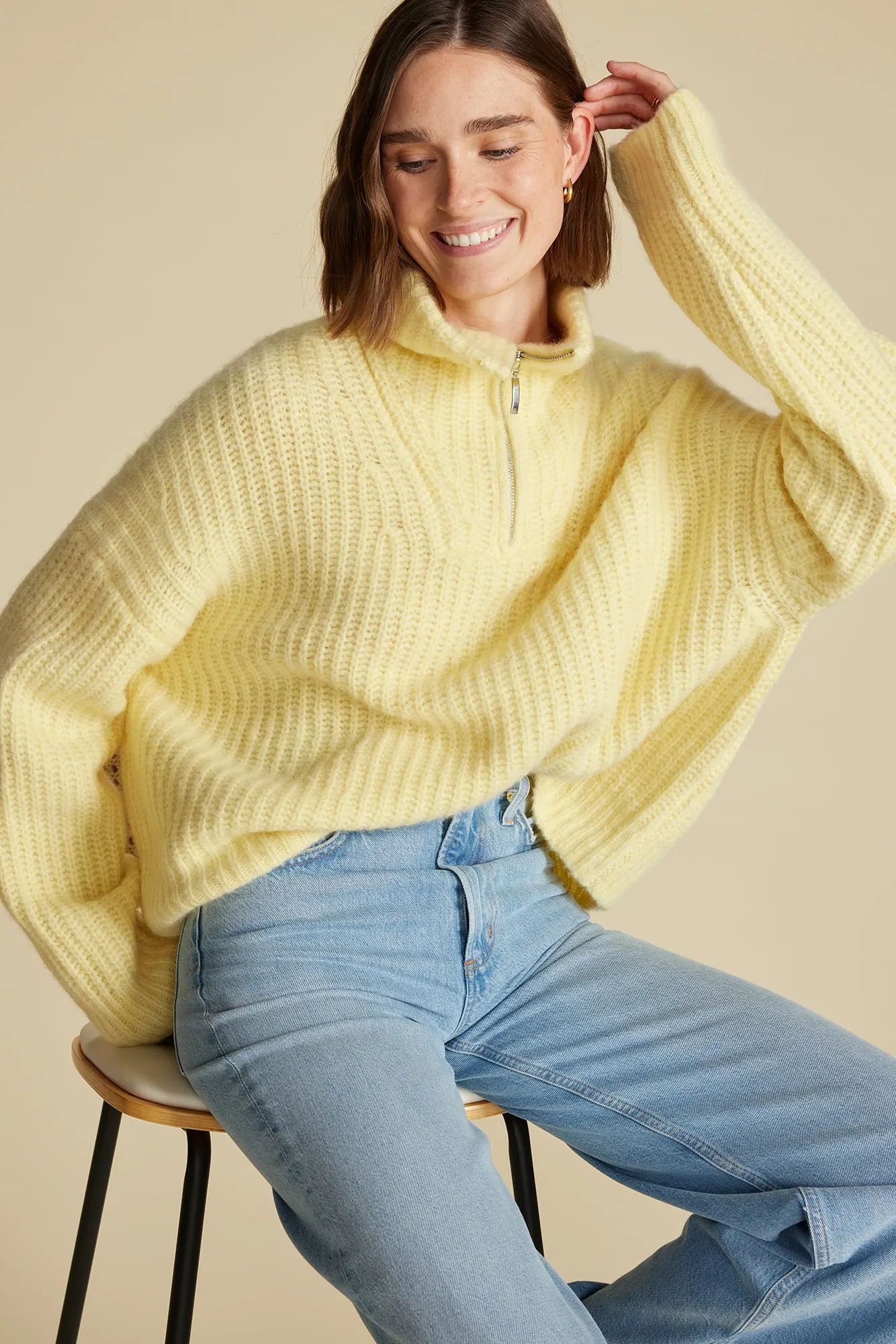 Veronique Chunky Half Zip Pullover Sweater - Anise Yellow sold by Amour Vert product image thumbnail 5