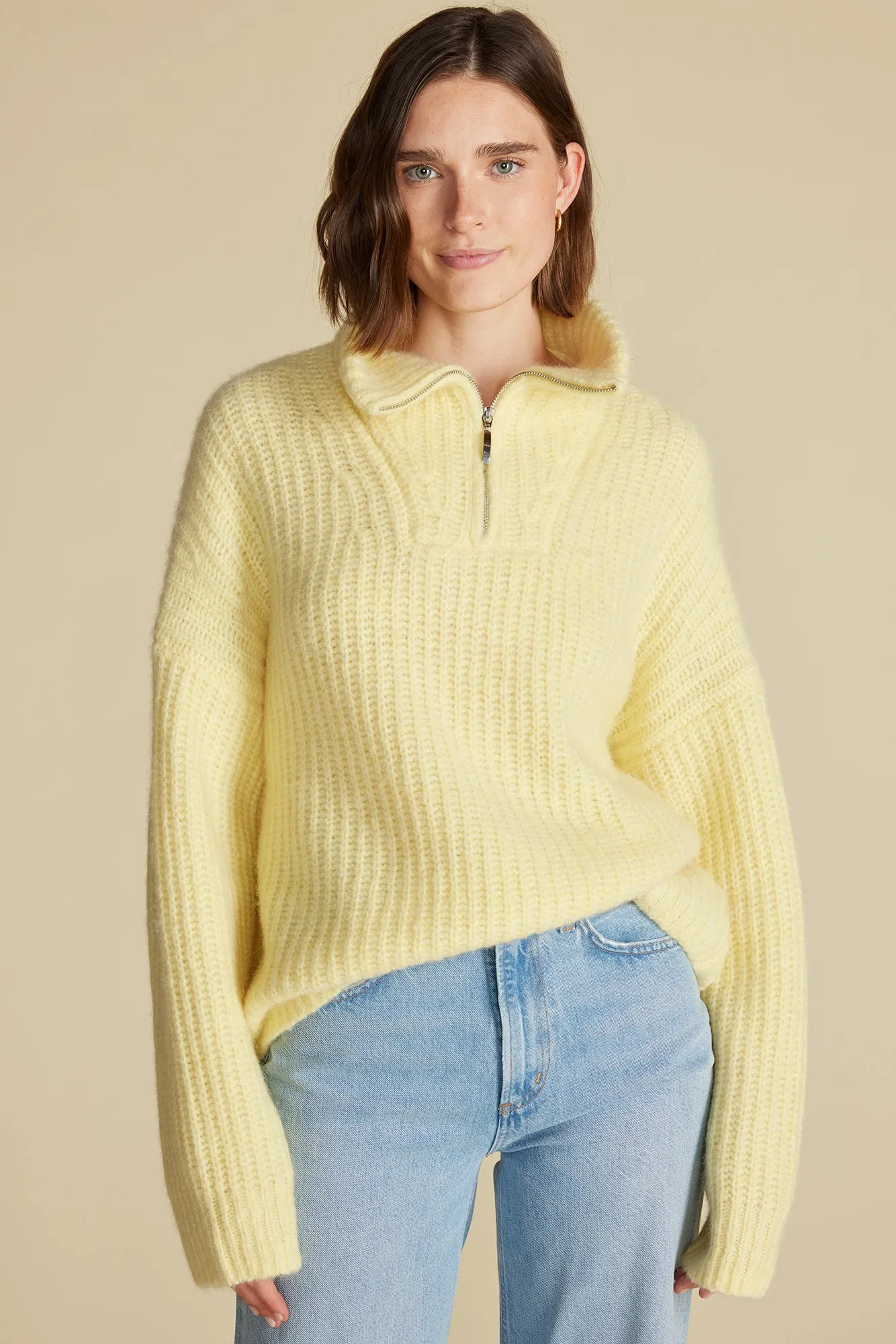 Veronique Chunky Half Zip Pullover Sweater - Anise Yellow sold by Amour Vert