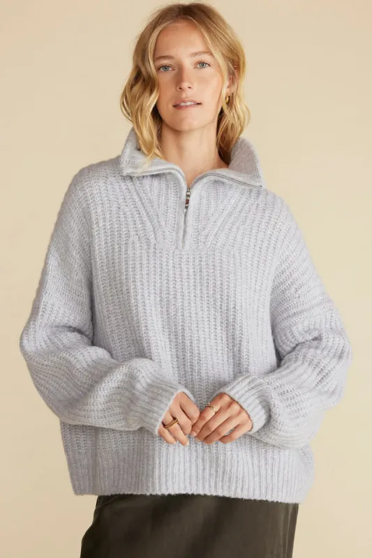 Veronique Chunky Half Zip Pullover Sweater - Heather Grey sold by Amour Vert