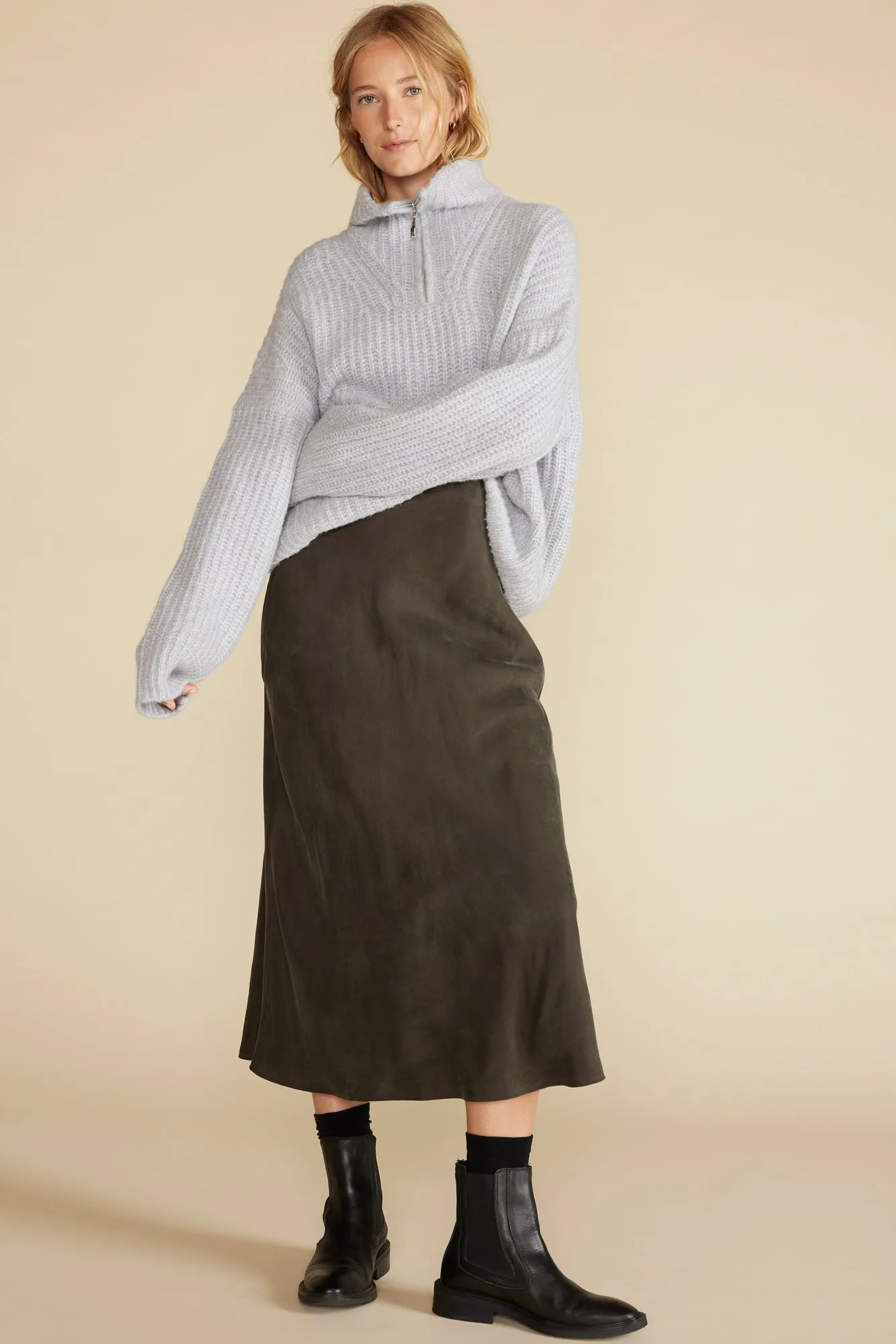 Veronique Chunky Half Zip Pullover Sweater - Heather Grey sold by Amour Vert product image thumbnail 5