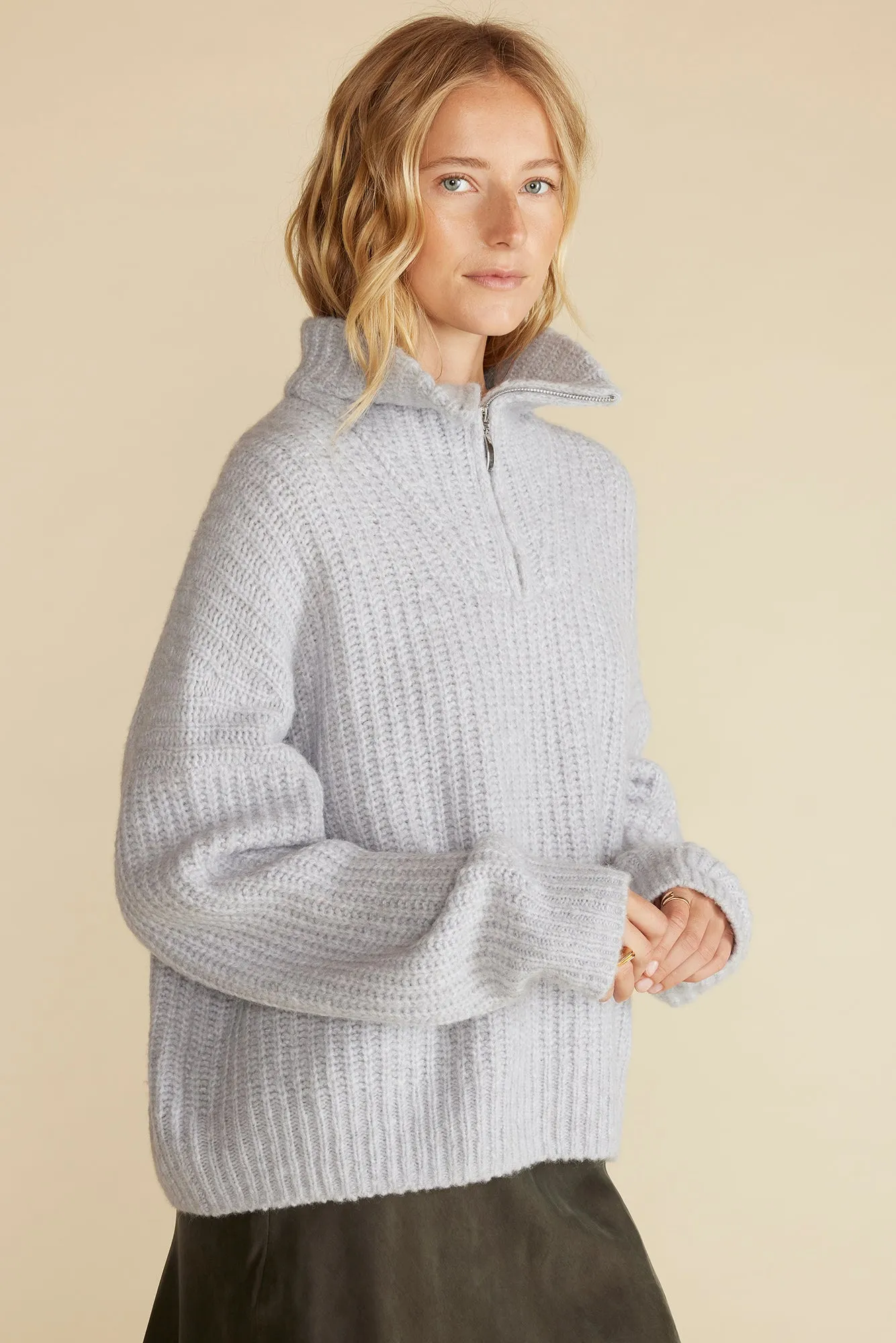 Veronique Chunky Half Zip Pullover Sweater - Heather Grey sold by Amour Vert product image thumbnail 3