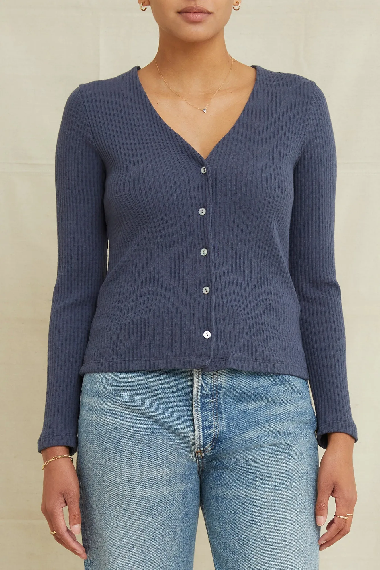 Bridgette Pointelle Rib Cardigan - Pacific Blue - ReAmour sold by Amour Vert