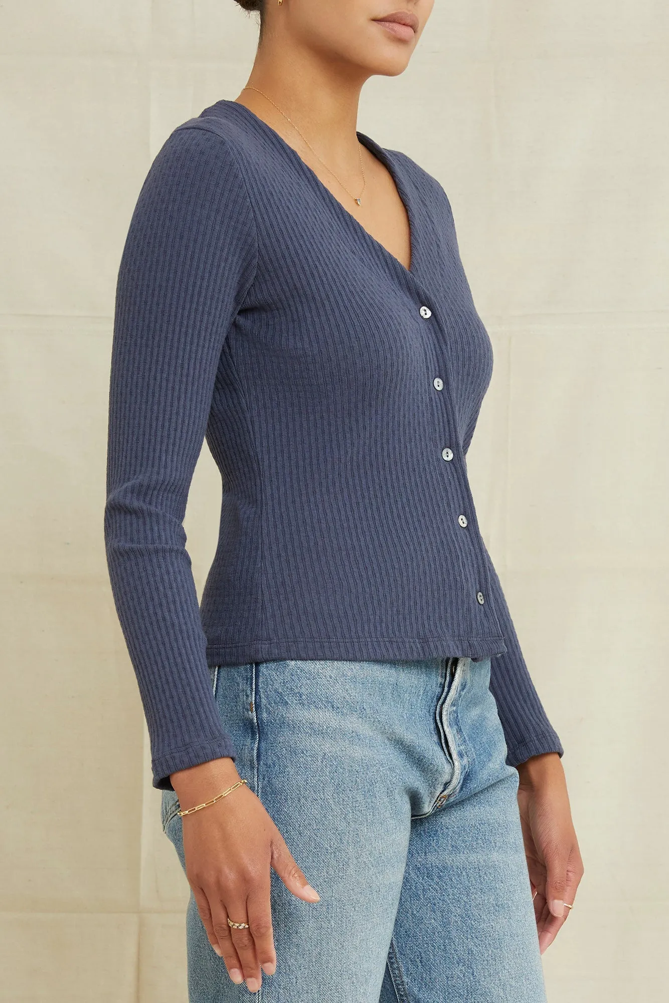 Bridgette Pointelle Rib Cardigan - Pacific Blue - ReAmour sold by Amour Vert product image thumbnail 2