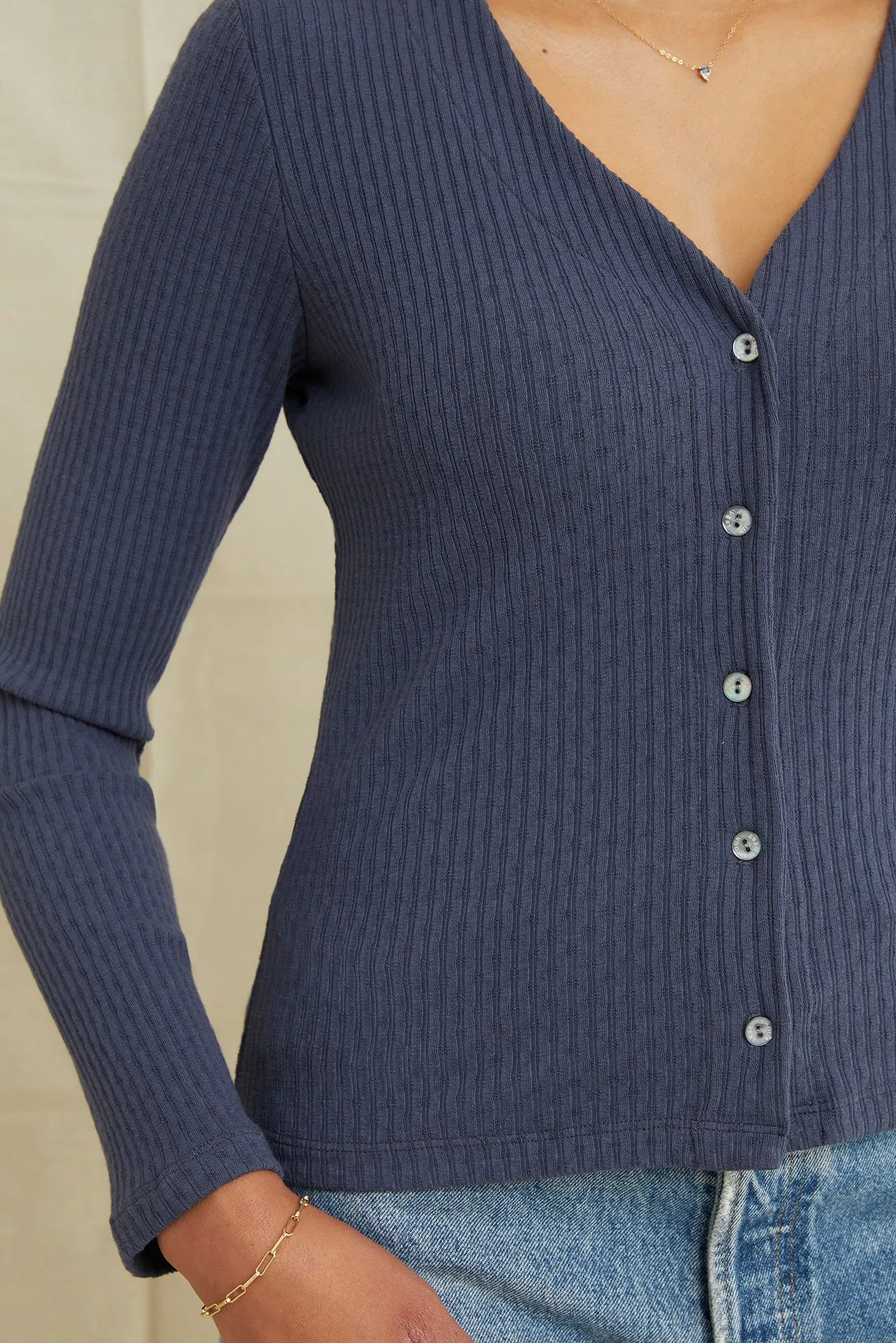 Bridgette Pointelle Rib Cardigan - Pacific Blue - ReAmour sold by Amour Vert product image thumbnail 4