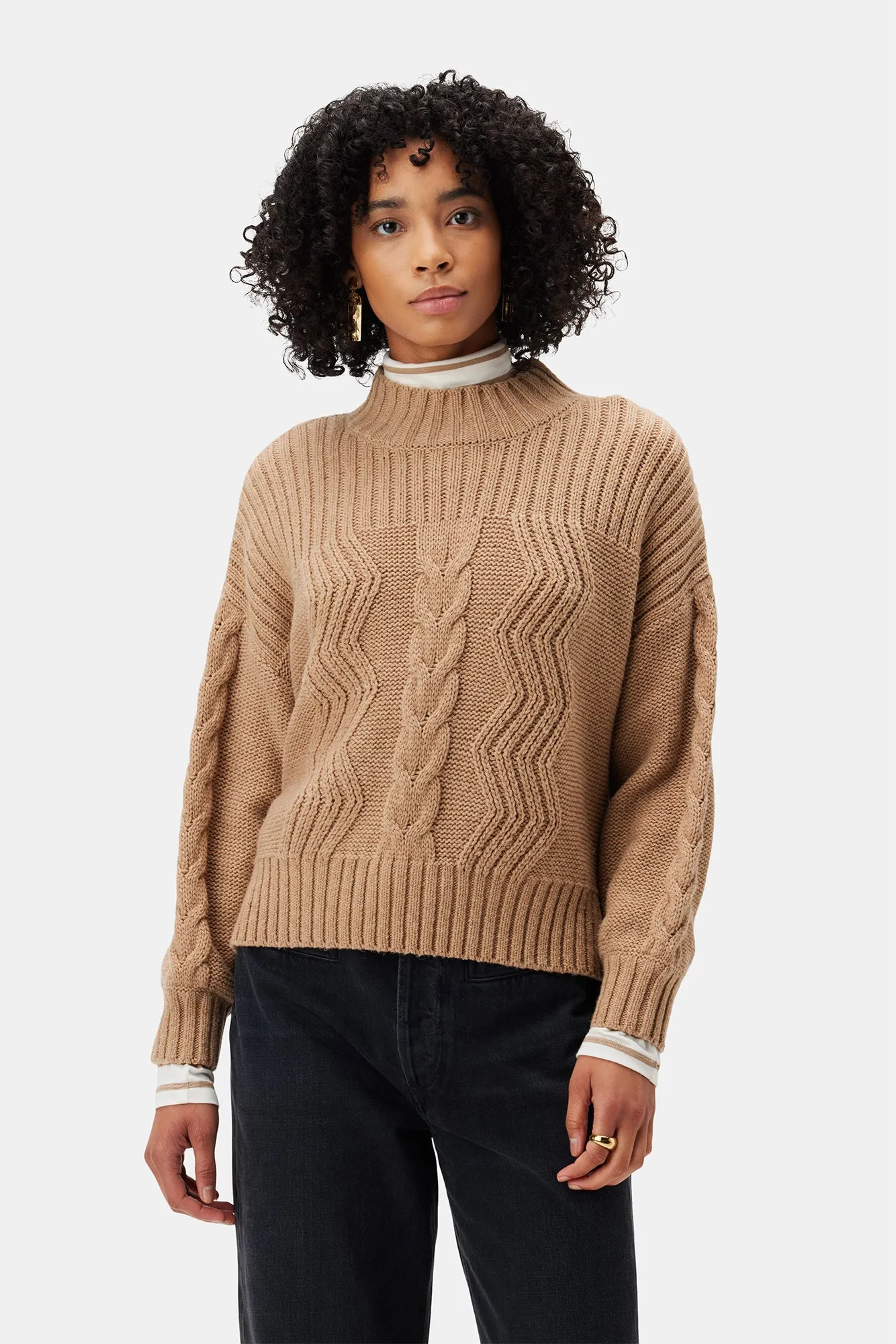 Cameryn Cable Knit Wool Sweater - Camel - ReAmour sold by Amour Vert product image thumbnail 2