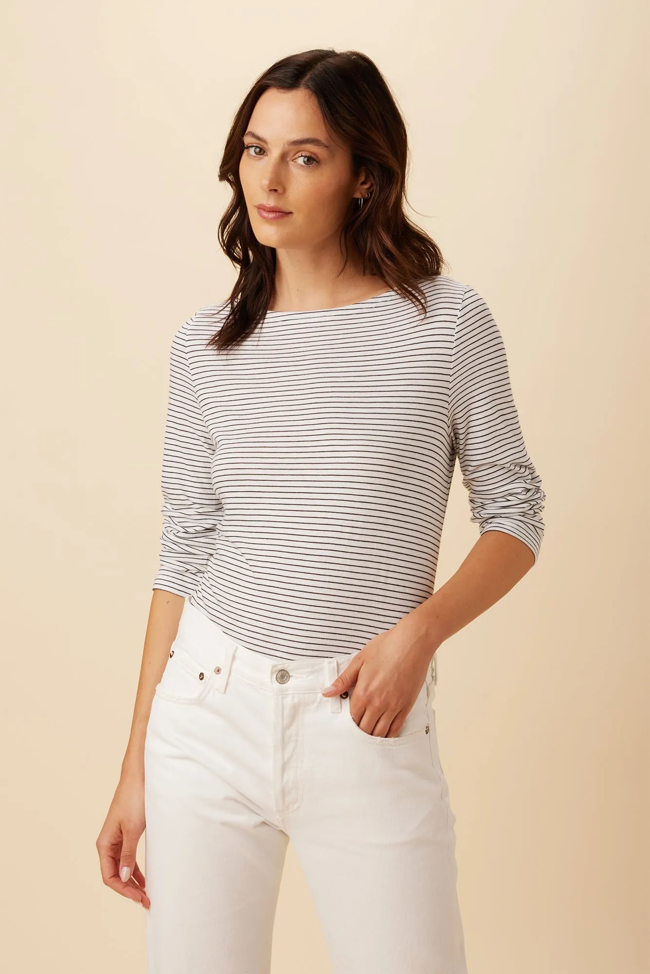 Cecelia Long Sleeve Reverie Slub Tee - Gigi White Stripe - ReAmour sold by Amour Vert