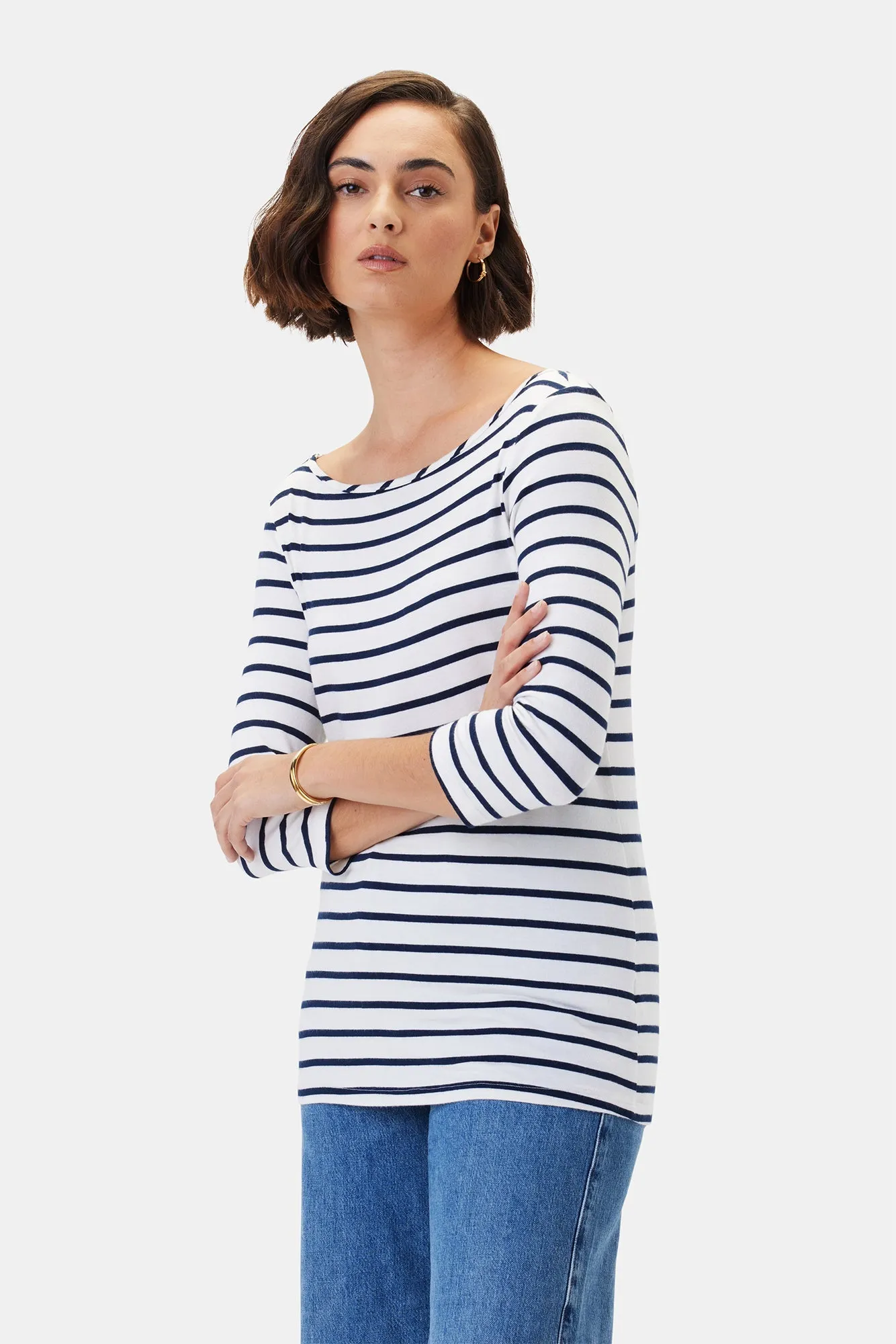 Francoise 3/4 Sleeve Modal Tee - Marine Stripe - ReAmour sold by Amour Vert product image thumbnail 2