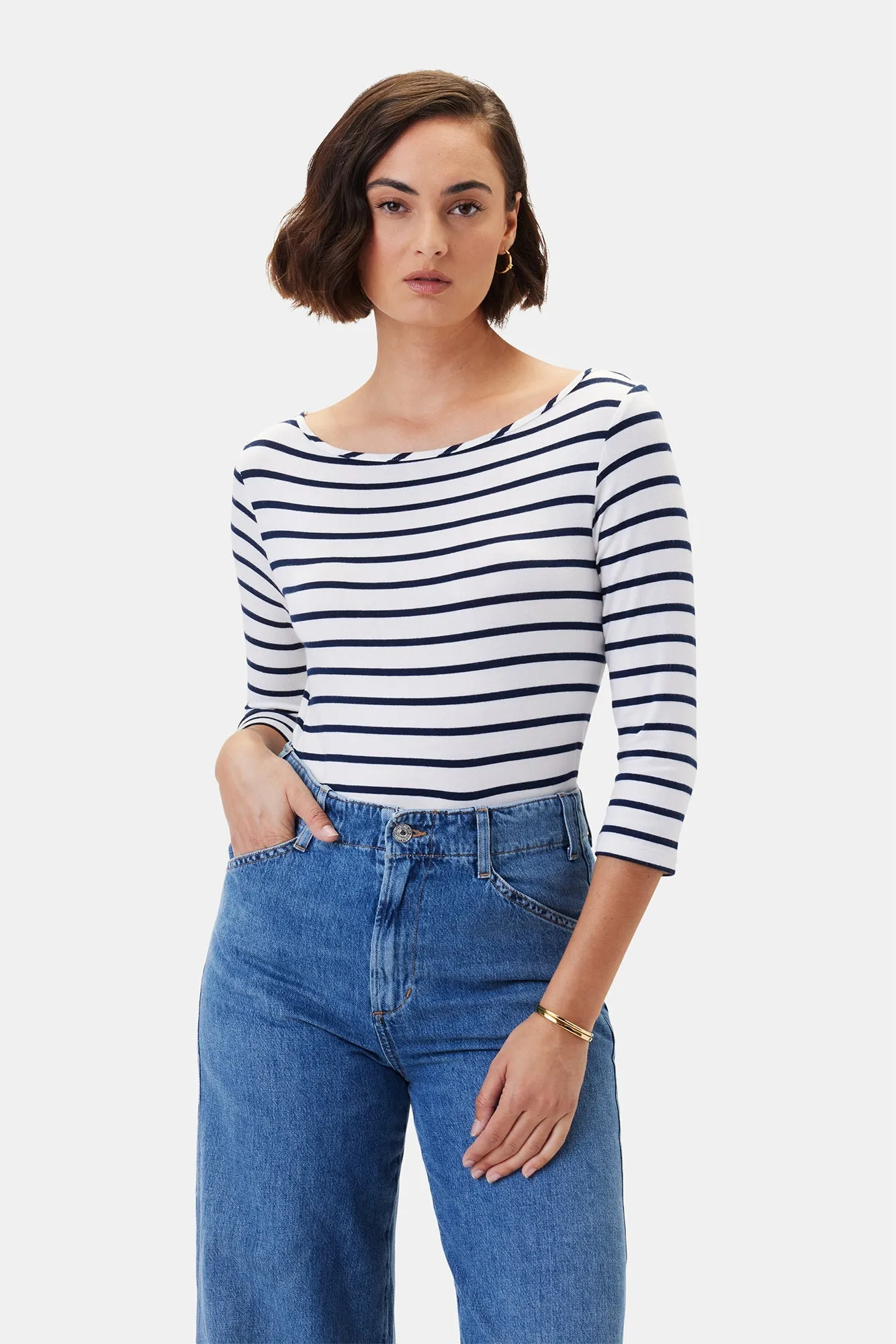 Francoise 3/4 Sleeve Modal Tee - Marine Stripe - ReAmour sold by Amour Vert