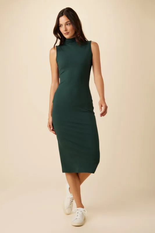 Lux Paris Rib Midi Dress - Darkest Spruce - ReAmour sold by Amour Vert