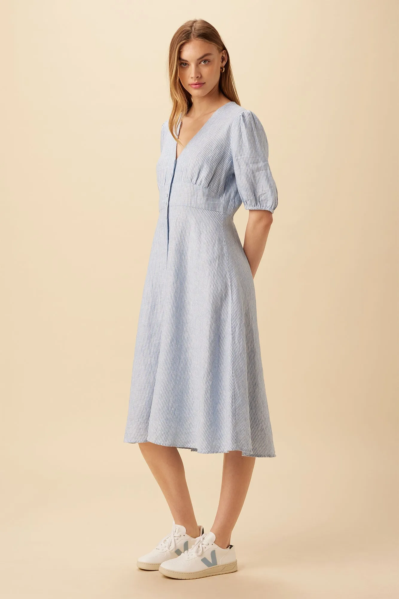 Odette Linen Dress - Blue Natural Stripe - ReAmour sold by Amour Vert product image thumbnail 3
