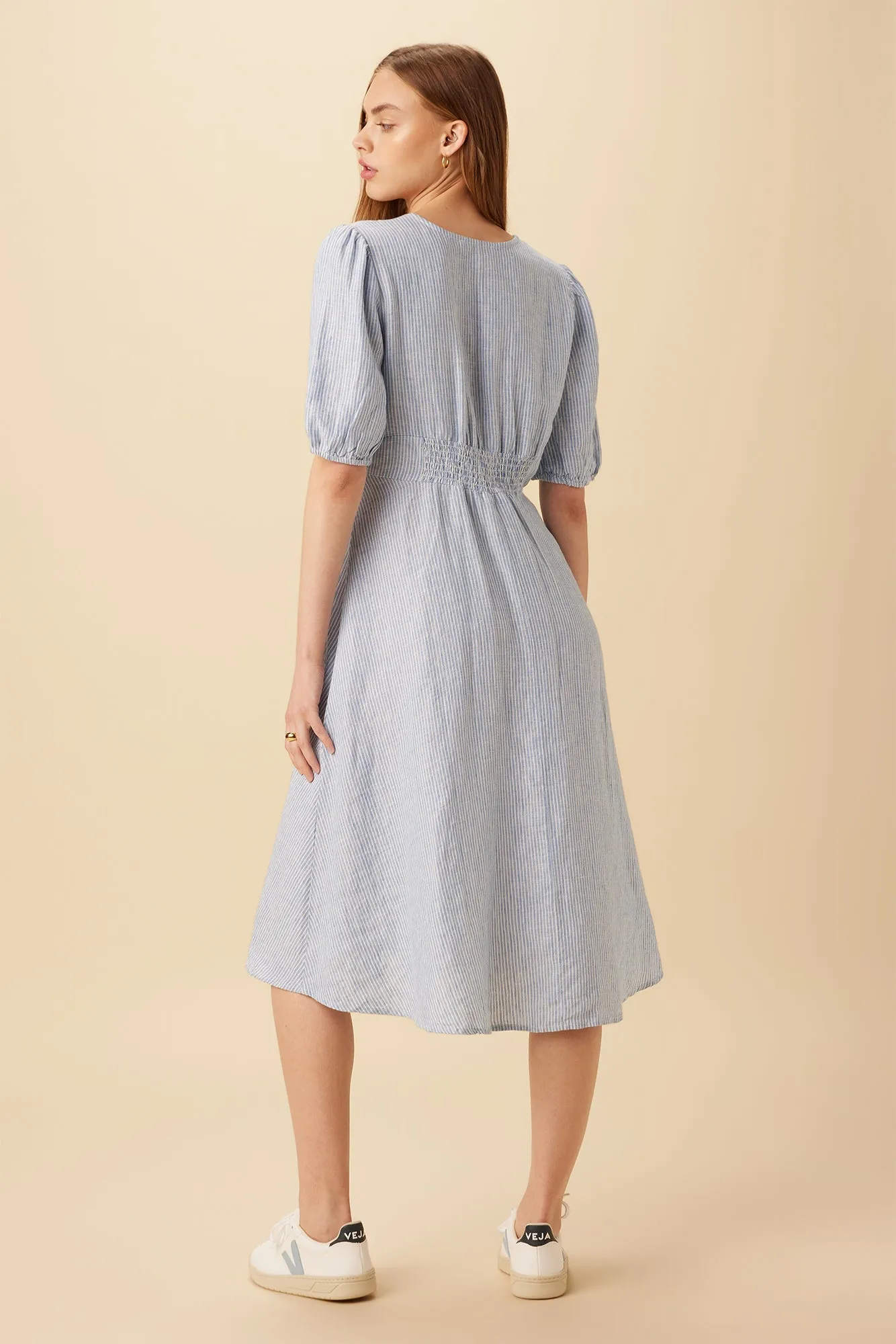 Odette Linen Dress - Blue Natural Stripe - ReAmour sold by Amour Vert product image thumbnail 2