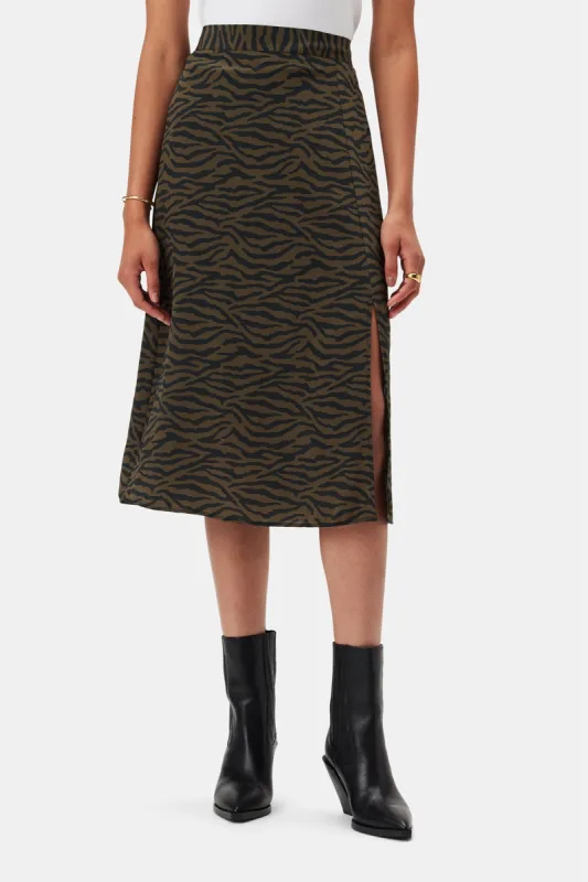 Ollie Washable Silk Skirt - Zebra Green Black - ReAmour sold by Amour Vert
