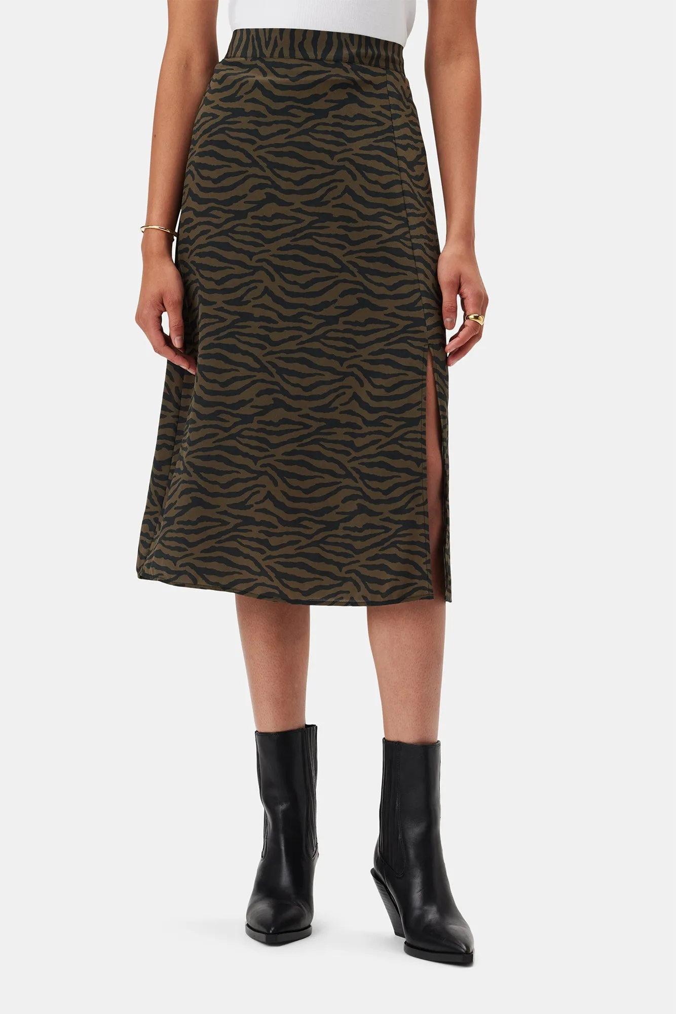 Ollie Washable Silk Skirt - Zebra Green Black - ReAmour sold by Amour Vert