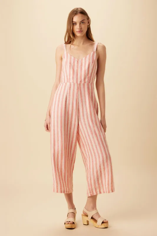 Taya Linen Jumpsuit - Rust Natural Stripe - ReAmour sold by Amour Vert