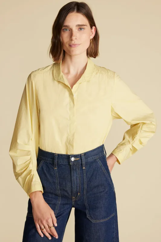 Averi Pleated Poplin Blouse - Anise Yellow sold by Amour Vert