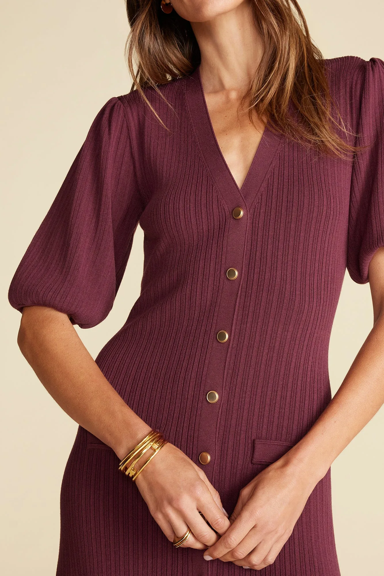 Benoite Knit Shirt Dress - Burgundy sold by Amour Vert product image thumbnail 2