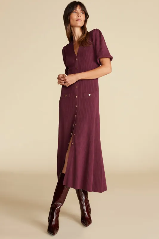 Benoite Knit Shirt Dress - Burgundy sold by Amour Vert