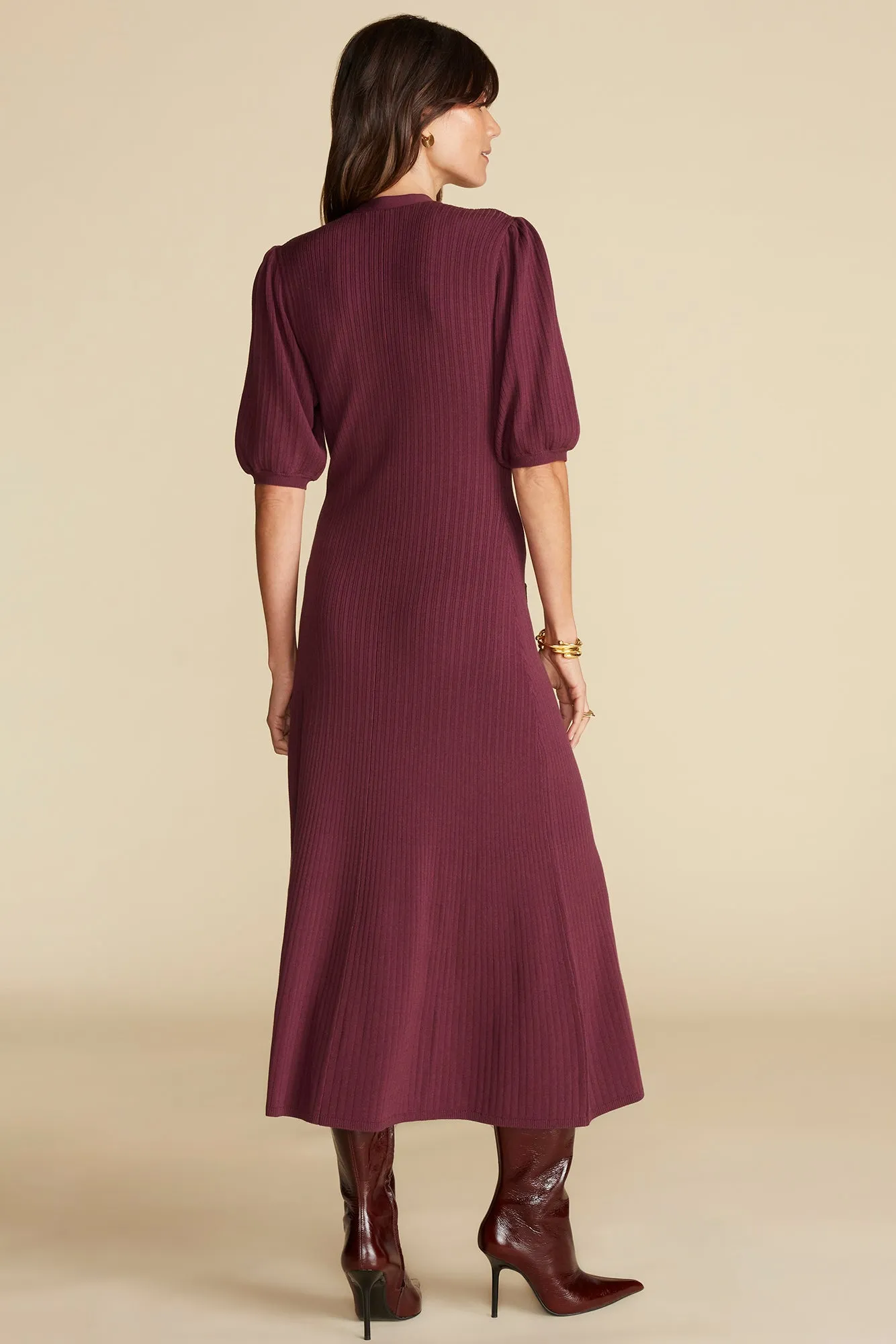 Benoite Knit Shirt Dress - Burgundy sold by Amour Vert product image thumbnail 4