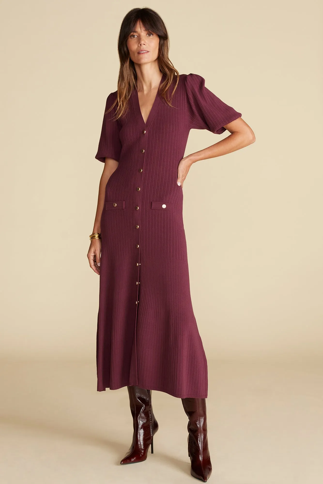 Benoite Knit Shirt Dress - Burgundy sold by Amour Vert product image thumbnail 5