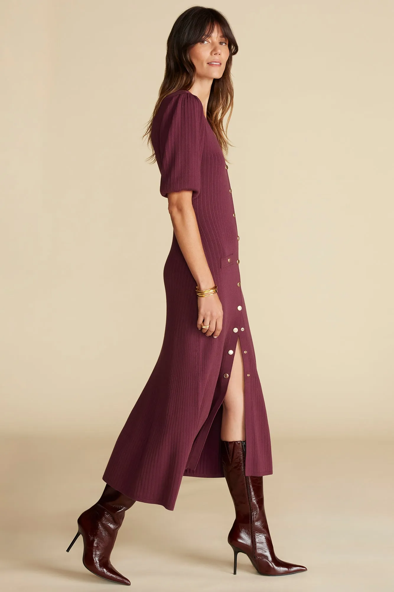 Benoite Knit Shirt Dress - Burgundy sold by Amour Vert product image thumbnail 3