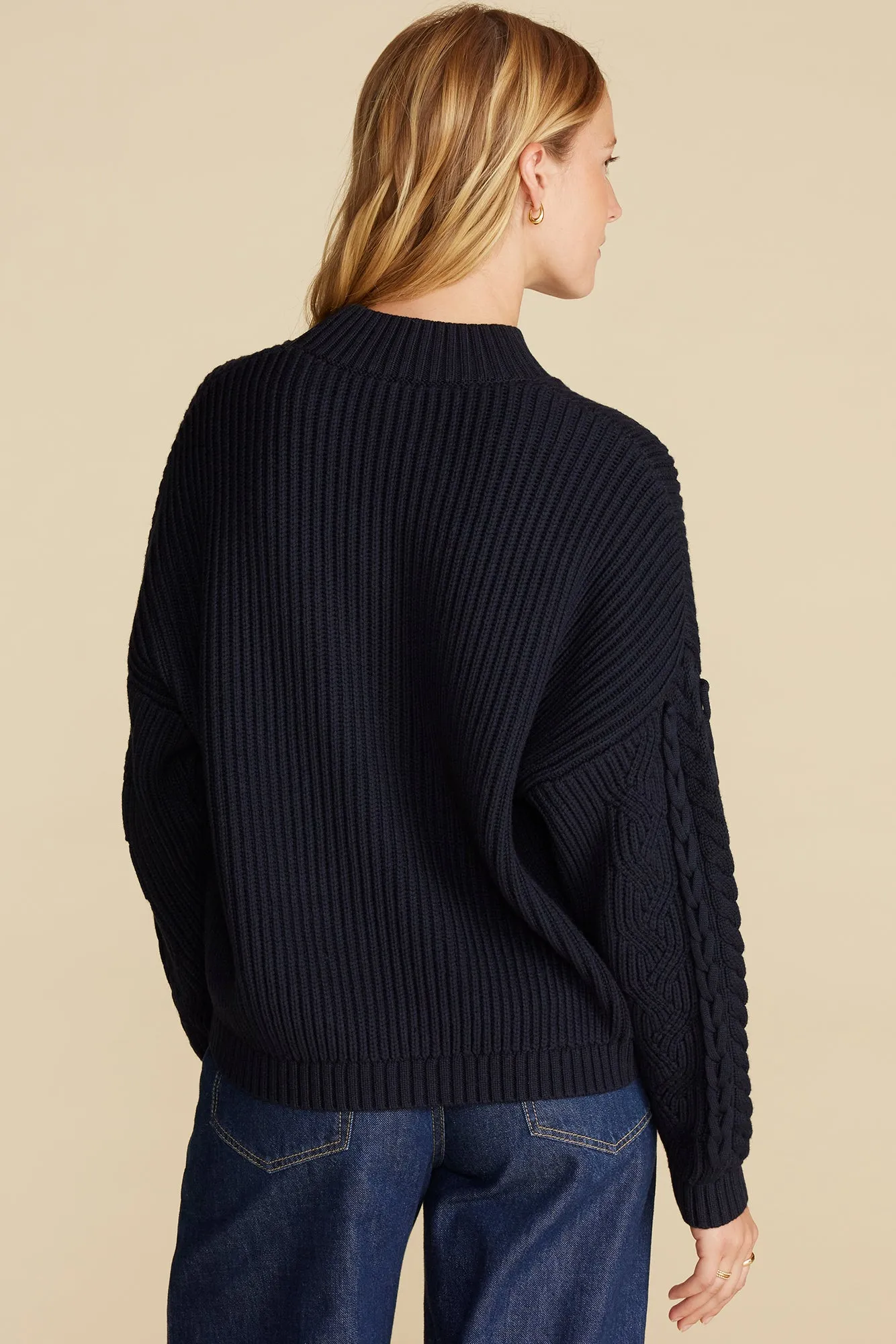 Celeste Cable Cotton Merino Sweater - Navy Blue sold by Amour Vert product image thumbnail 4
