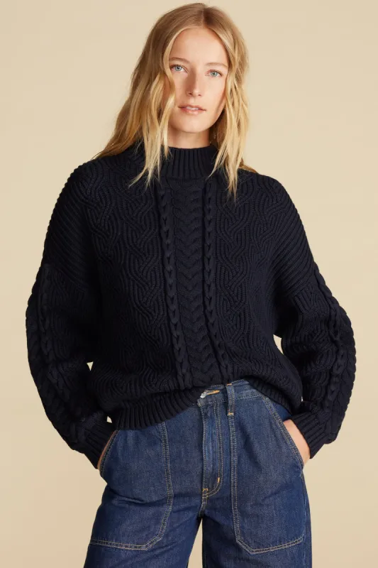 Celeste Cable Cotton Merino Sweater - Navy Blue sold by Amour Vert