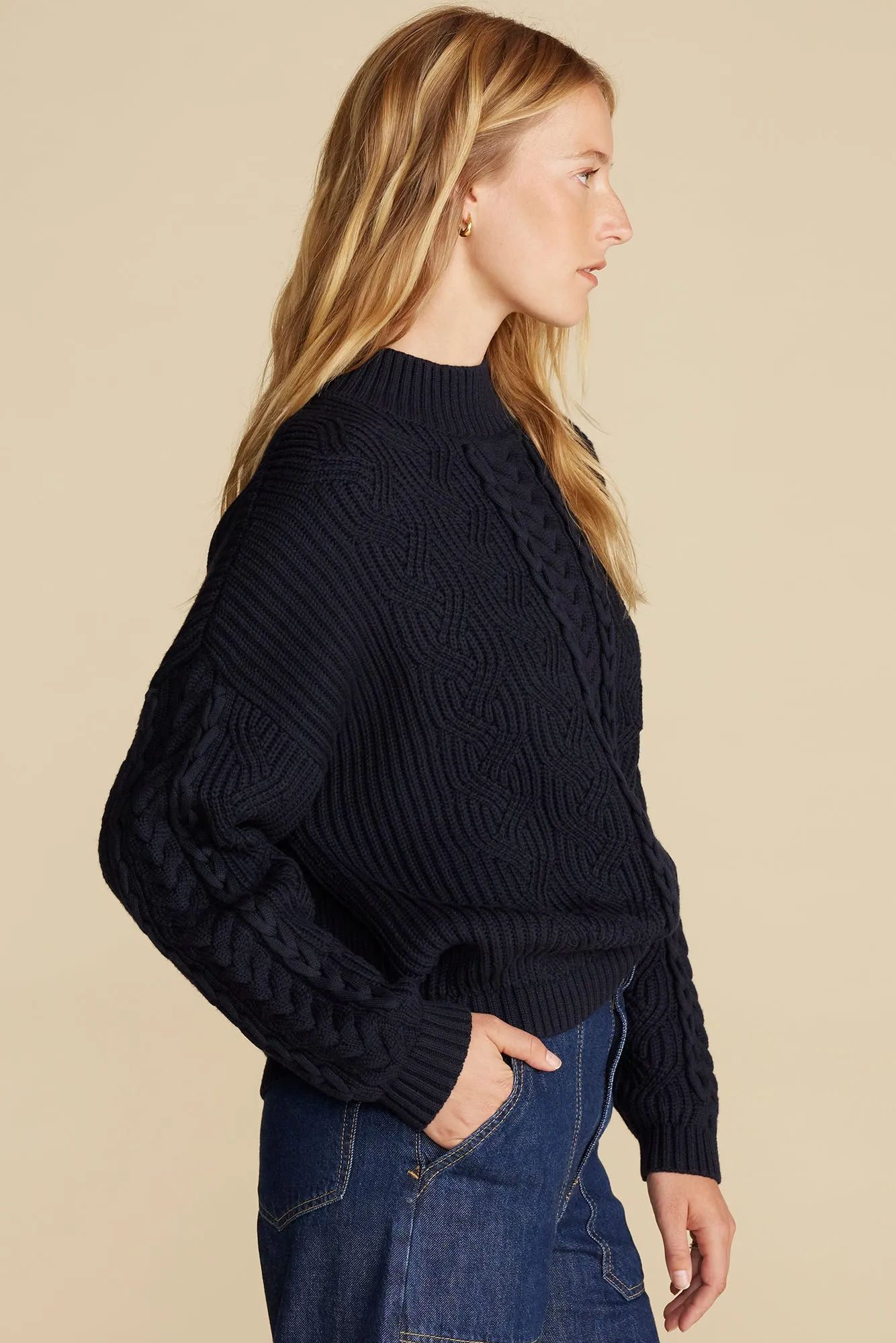 Celeste Cable Cotton Merino Sweater - Navy Blue sold by Amour Vert product image thumbnail 3
