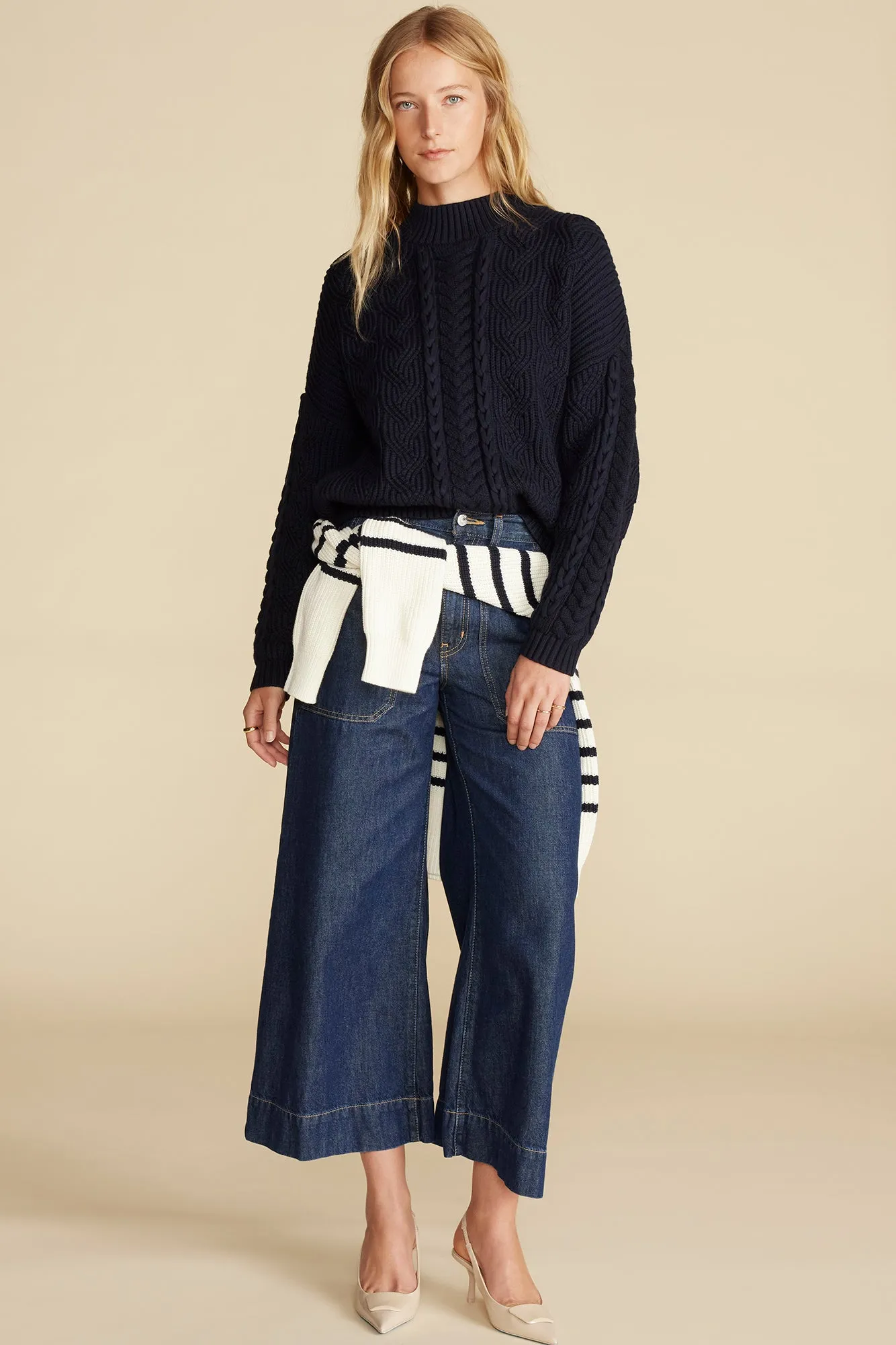 Celeste Cable Cotton Merino Sweater - Navy Blue sold by Amour Vert product image thumbnail 5