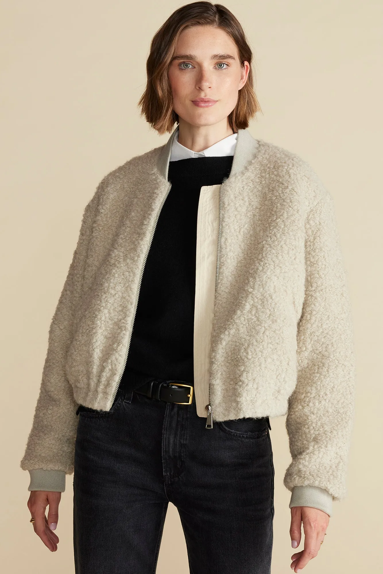 Jarrel Sherpa Bomber Jacket - Natural sold by Amour Vert