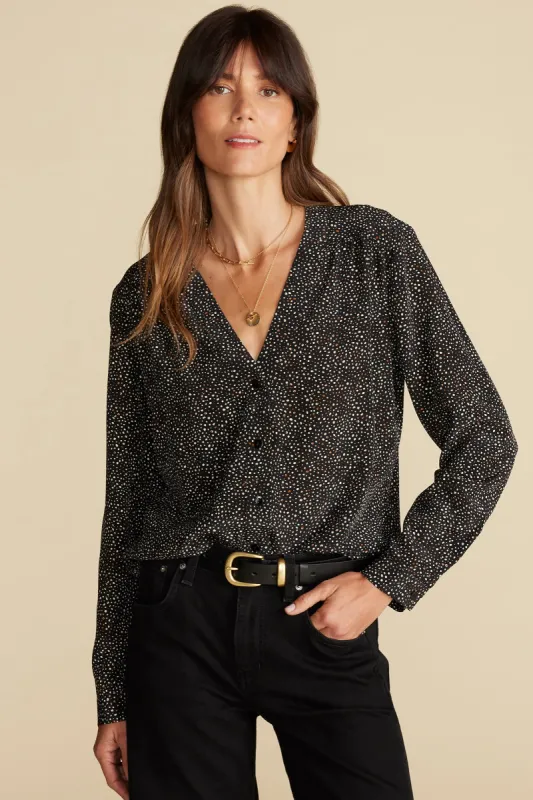 Kaya Washable Silk Blouse - Chamonix Black and White Print sold by Amour Vert