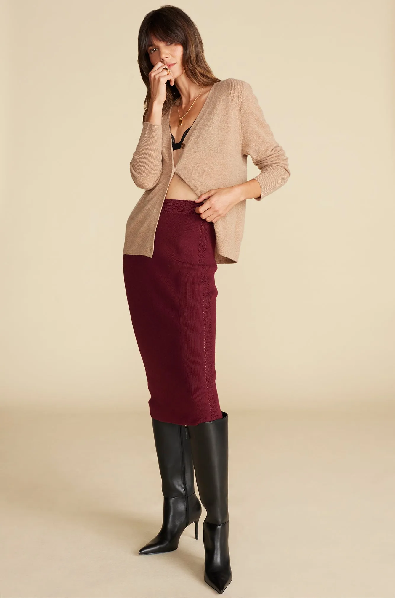 Olympe Knit Pencil Skirt - Burgundy sold by Amour Vert product image thumbnail 5