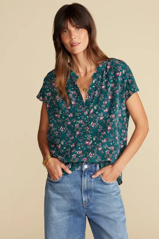 Renata Washable Silk Blouse - Chloe Green Floral Print sold by Amour Vert