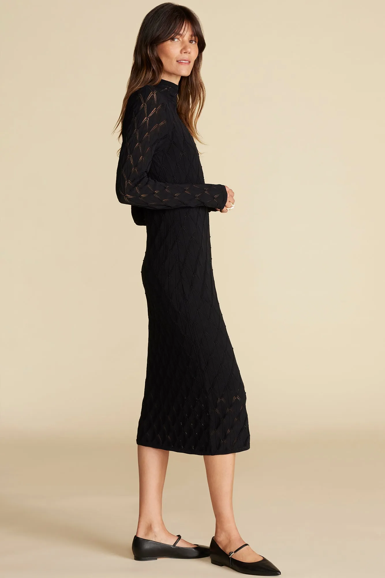 Dore Diamond Pointelle Midi Dress - Black sold by Amour Vert product image thumbnail 4