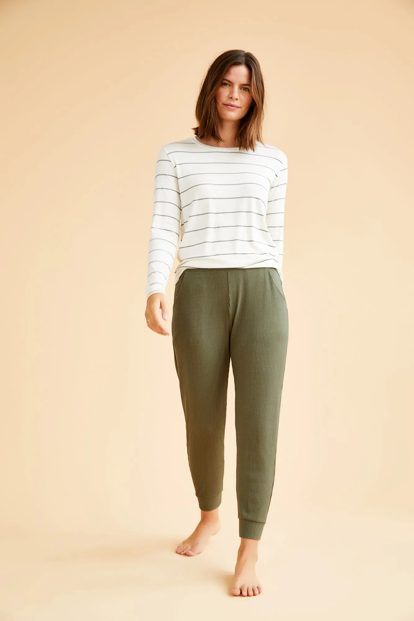 Berkeley Long Sleeve Modal Tee - White Havana Stripe - ReAmour sold by Amour Vert product image thumbnail 2