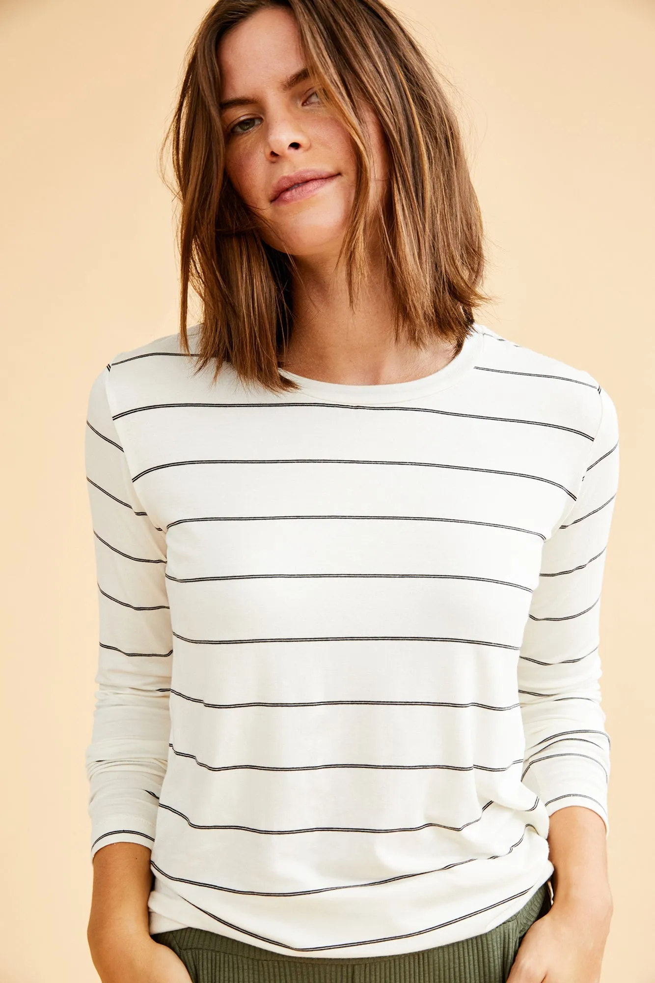 Berkeley Long Sleeve Modal Tee - White Havana Stripe - ReAmour sold by Amour Vert product image thumbnail 3