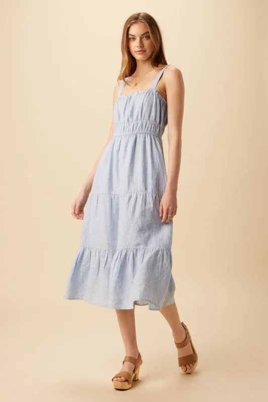 Elio Linen Midi Dress - Blue Natural Stripe - ReAmour sold by Amour Vert