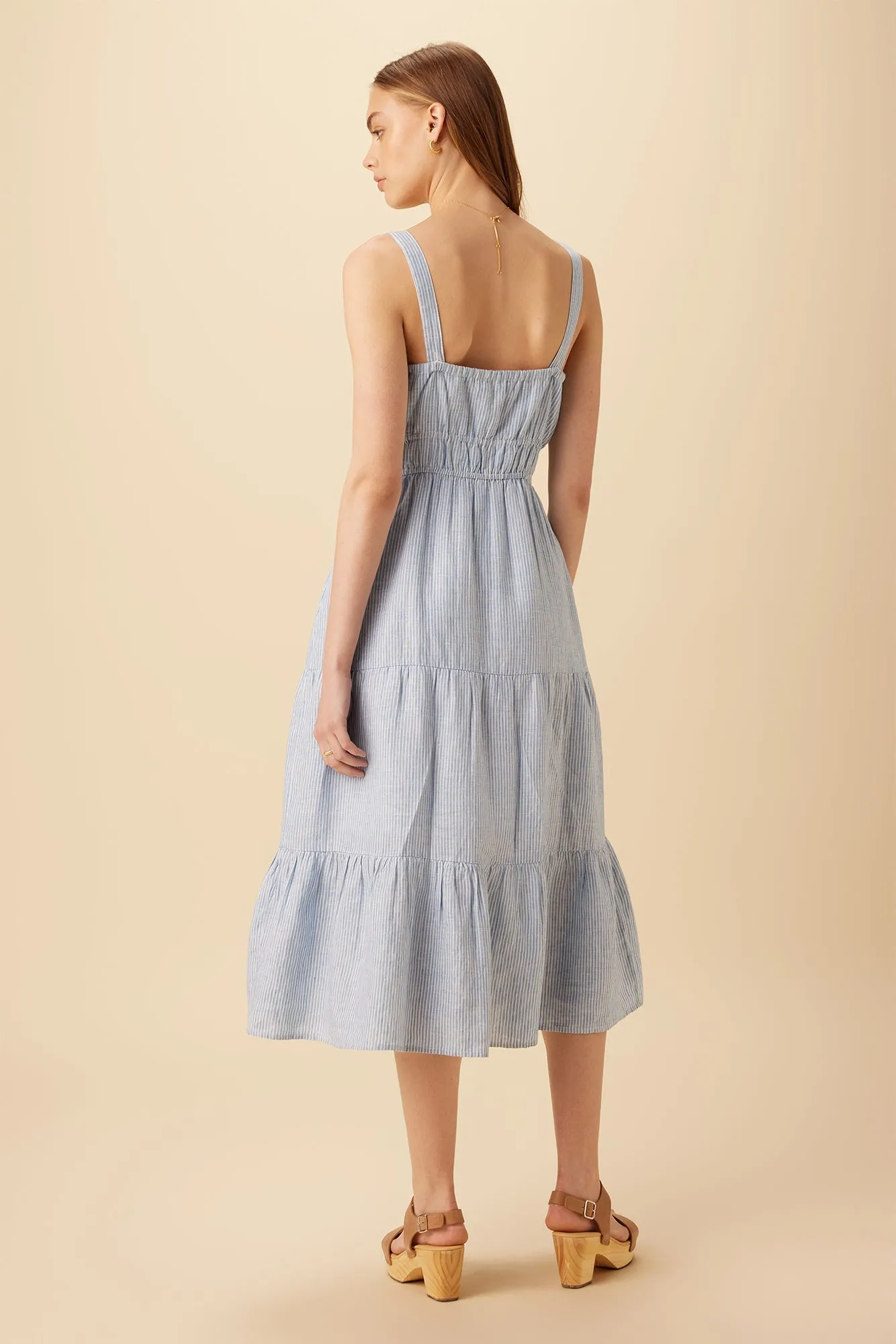 Elio Linen Midi Dress - Blue Natural Stripe - ReAmour sold by Amour Vert product image thumbnail 3