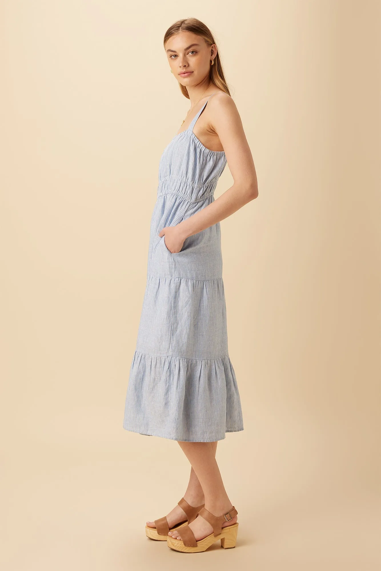 Elio Linen Midi Dress - Blue Natural Stripe - ReAmour sold by Amour Vert product image thumbnail 2