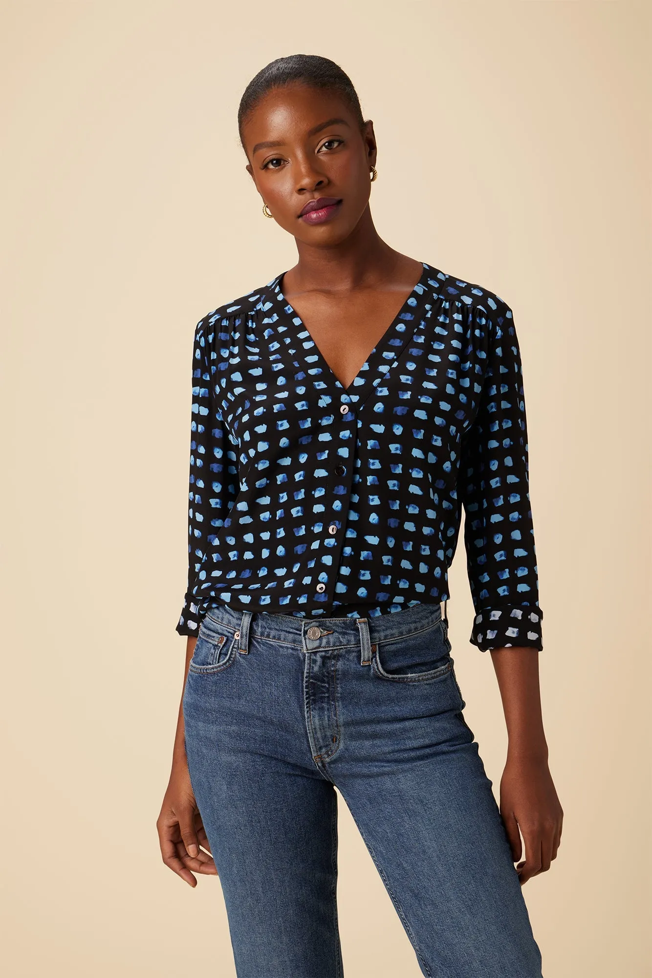 Kaya Washable Silk Blouse - Squared Up Black - ReAmour sold by Amour Vert